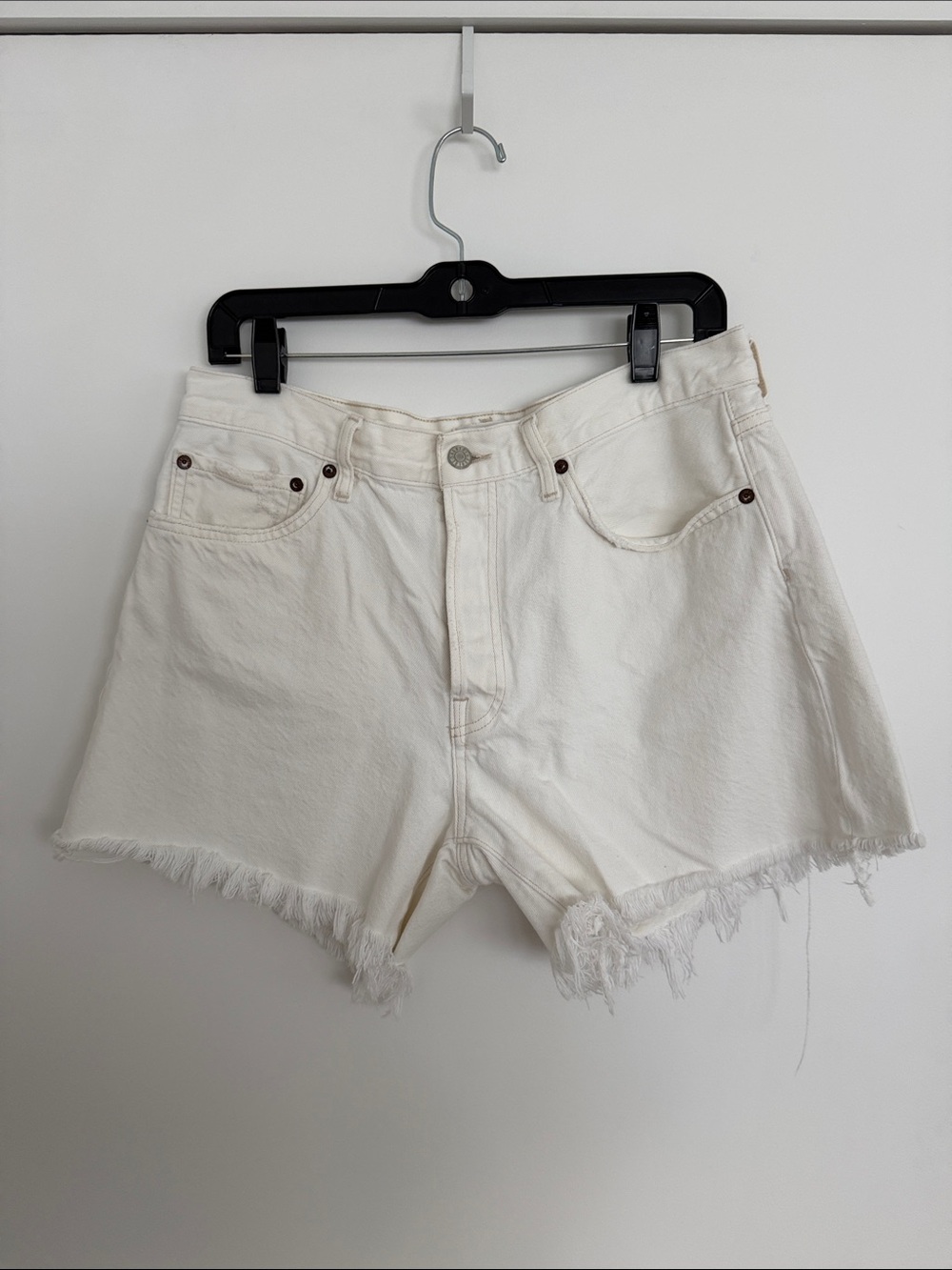 Agolde White Frayed Hem Denim Shorts